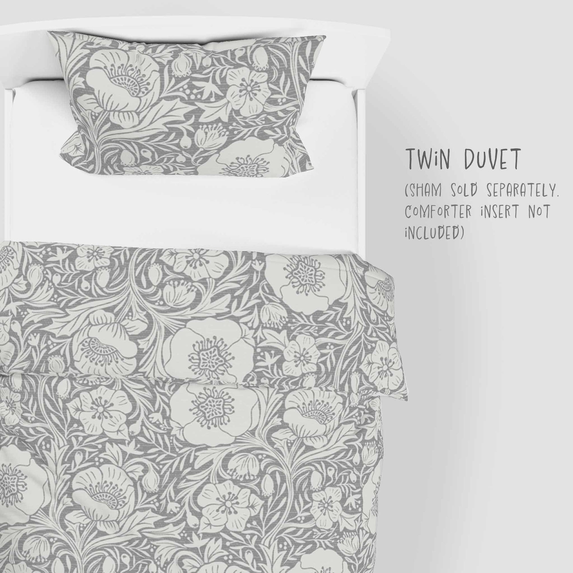 Poppies on gray background 100% Cotton Duvet Cover: Twin and Twin XL sizes.