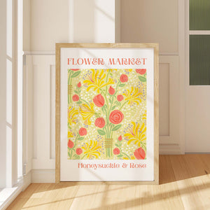 Honeysuckle and Rose Flower Market Giclee print available in multiple sizes