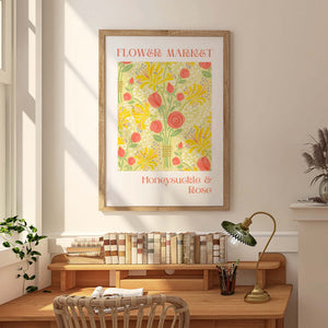 Honeysuckle and Rose Flower Market Giclee print available in multiple sizes