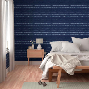 Shibori Indigo Tie Dye Horizons Larger Pattern Peel & Stick and Pre-Pasted Wallpaper