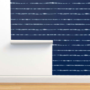 Shibori Indigo Tie Dye Horizons Larger Pattern Peel & Stick and Pre-Pasted Wallpaper roll witdth