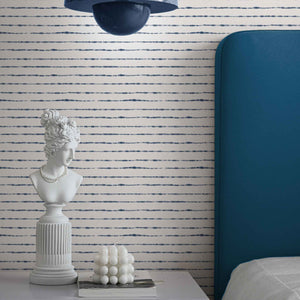 Shibori Indigo Tie Dye Horizons White Small Pattern Peel & Stick and Pre-Pasted Wallpaper