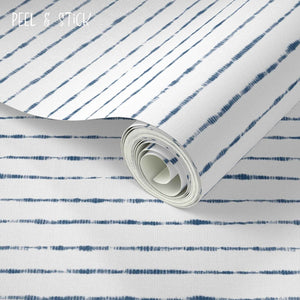 Shibori Indigo Tie Dye Horizons White Small Pattern Peel & Stick Wallpaper