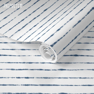 Shibori Indigo Tie Dye Horizons White Small Pattern Pre-Pasted Wallpaper
