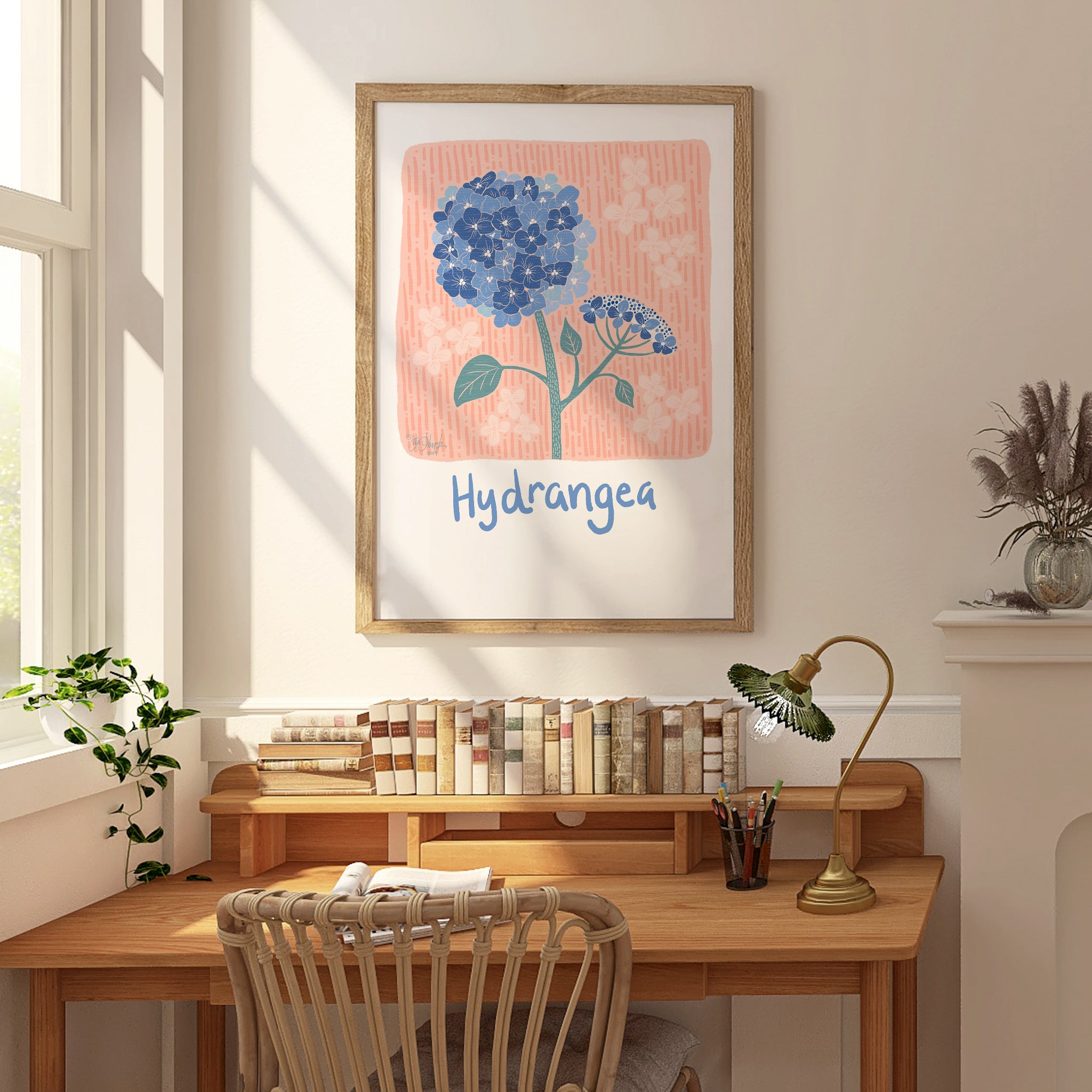 Hippie Hydrangeas Giclee Print Framed Example - All art is unframed