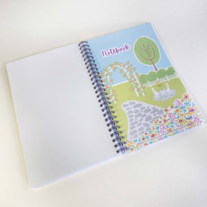 Mary's Garden Soft Cover Notebook is 5.5 x 8.5 inches and 80 College Ruled Pages.