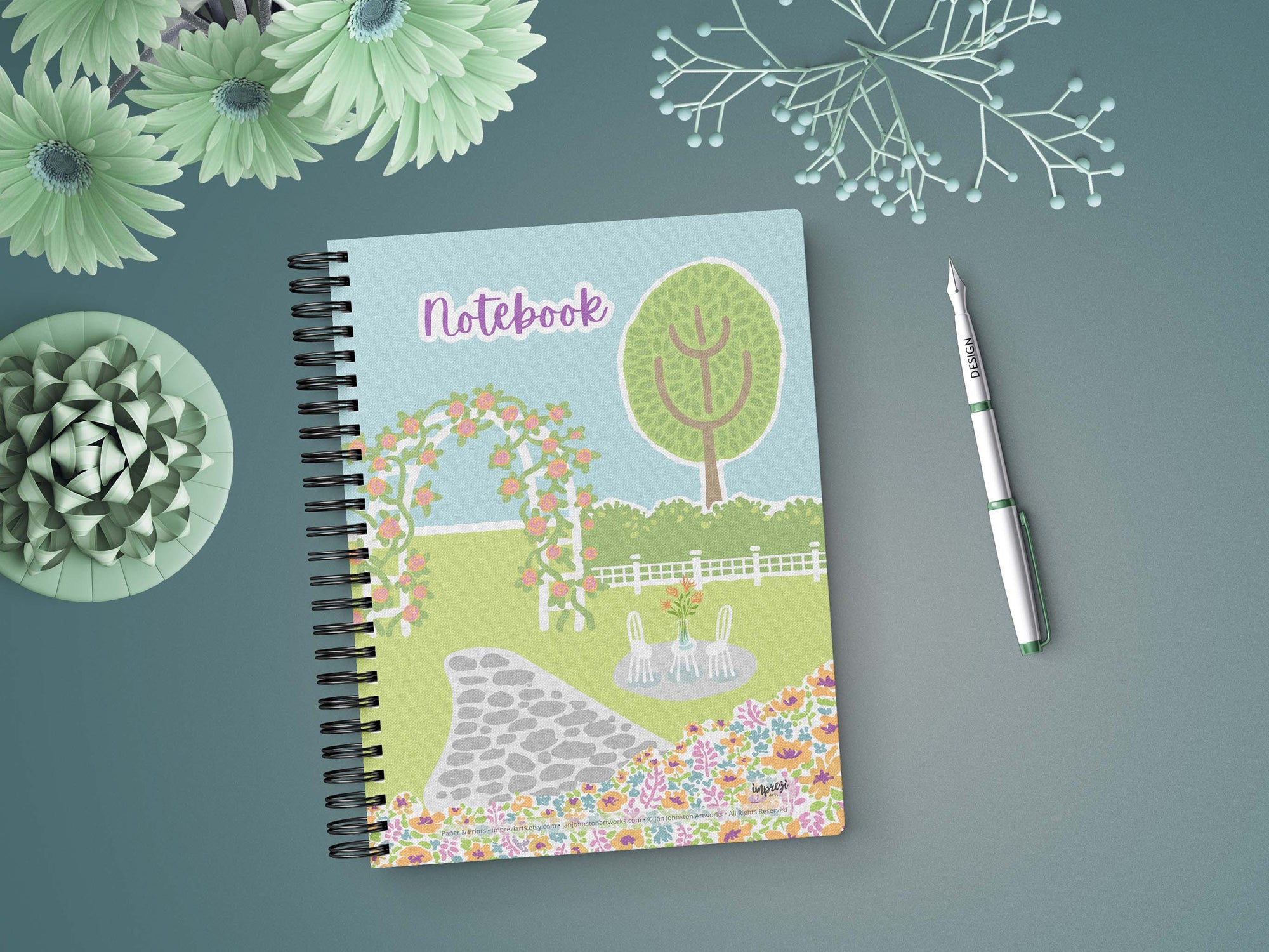 Mary's Garden Soft Cover Notebook is 5.5 x 8.5 inches and 80 College Ruled Pages.
