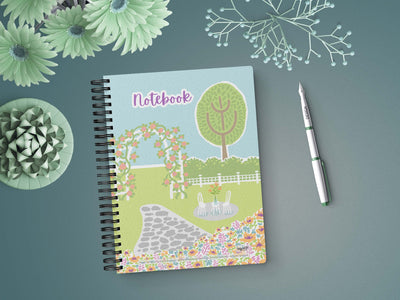 Mary's Garden Soft Cover Notebook is 5.5 x 8.5 inches and 80 College Ruled Pages.