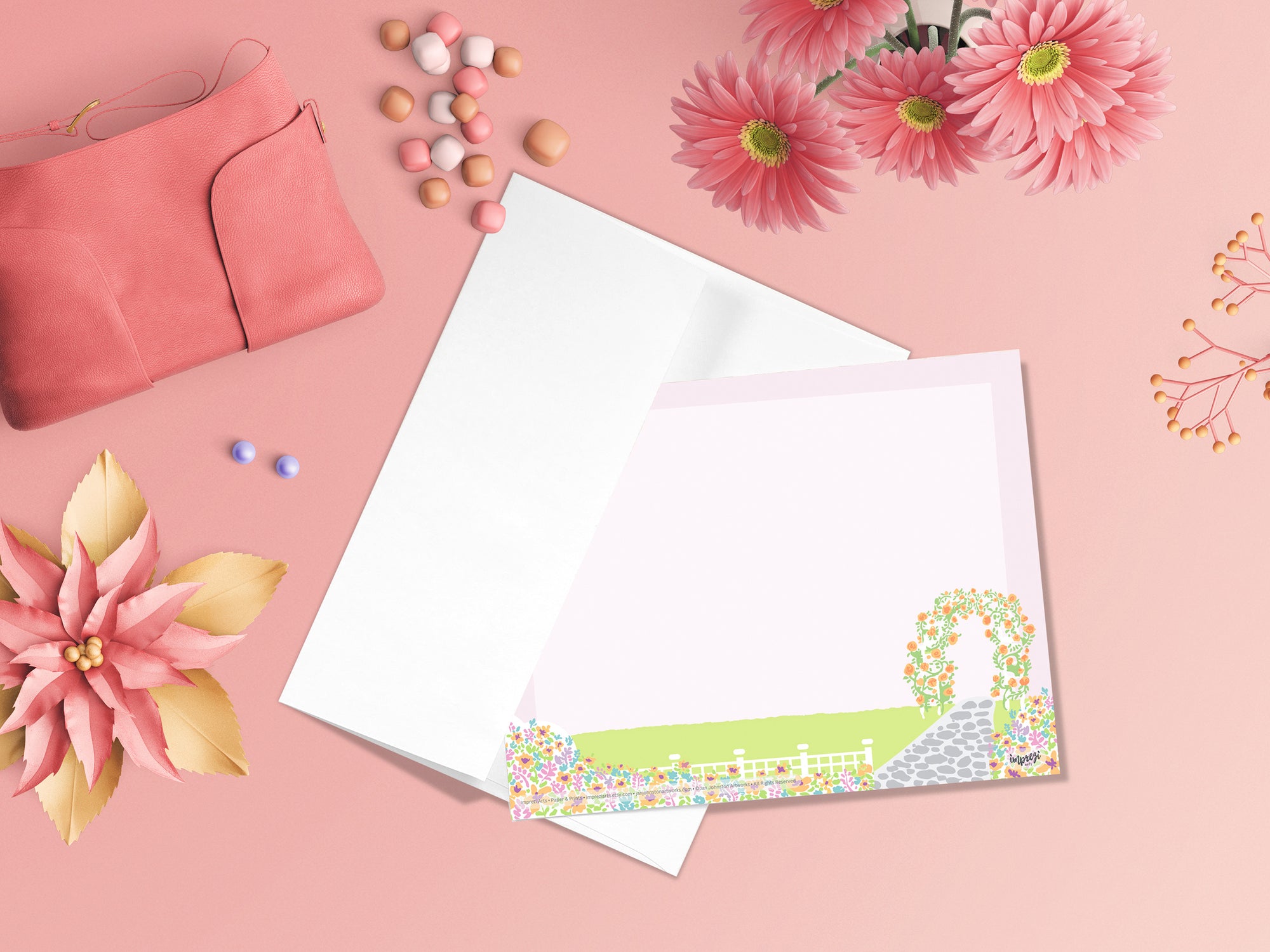 Mary's Garden Floral Note Cards. 4.25 x 5.5 inches. 10 Cards per pack