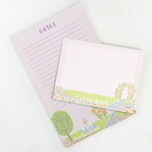 Mary's Garden Floral Note Cards. 4.25 x 5.5 inches. 10 Cards per pack. Look for our matching note pads with the same design