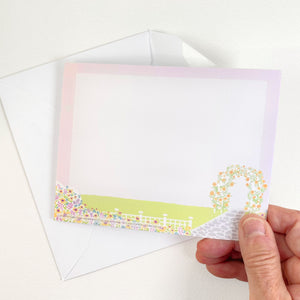 Another option isMary's Garden Floral Note Cards. 4.25 x 5.5 inches. 10 Cards per pack not to personalize