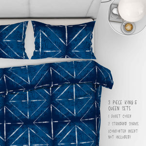 3 Piece Shibori Indigo Midnight Cabana bed set. Two shams and one duvet cover.