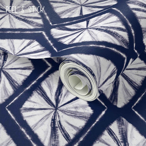 Shibori Indigo Tie Dye Diamonds Pattern Peel & Stick Wallpaper