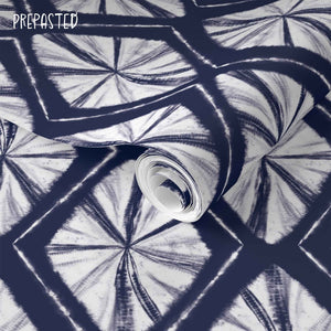 Shibori Indigo Tie Dye Diamonds Pattern Pre-Pasted Wallpaper