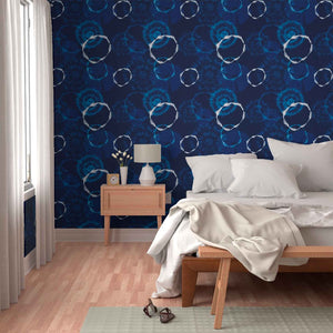 Shibori Indigo Tie Dye Dream Pattern Peel & Stick and Pre-Pasted Wallpaper bedroom example