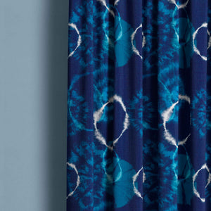 Detail of tie dye pattern indigo curtain.