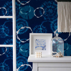 Shibori Indigo Tie Dye Dream Pattern Peel & Stick and Pre-Pasted Wallpaper