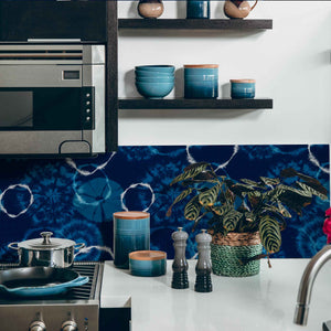 Shibori Indigo Tie Dye Dream Pattern Peel & Stick and Pre-Pasted Wallpaper backsplash