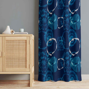 50 inch wide tie dye patterned indigo curtains. Order two to complete a window-scape.