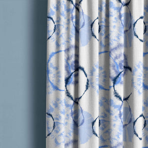 Detail of tie dye pattern indigo curtain.