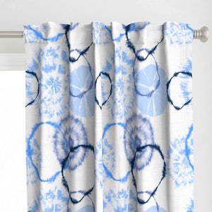 Top detail of the my indigo tie dye pattern curtain.