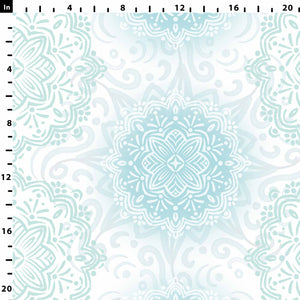 Boho Hand-drawn Mandalas in pastel Blue and Aqua Removable Peel & Stick and Pre-Pasted Wallpaper Scale Example