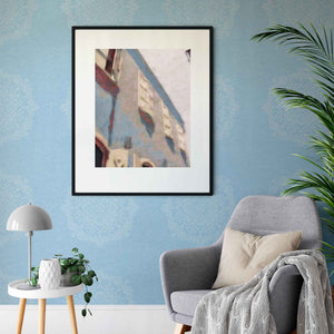 Simple Hand-Drawn Boho Mandalas on Light Blue Background Removable Peel & Stick and Pre-Pasted Wallpaper - XL Size - Living Room Example