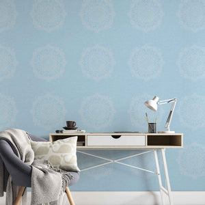 Simple Hand-Drawn Boho Mandalas on Light Blue Background Removable Peel & Stick and Pre-Pasted Wallpaper - XL Size - Office Example