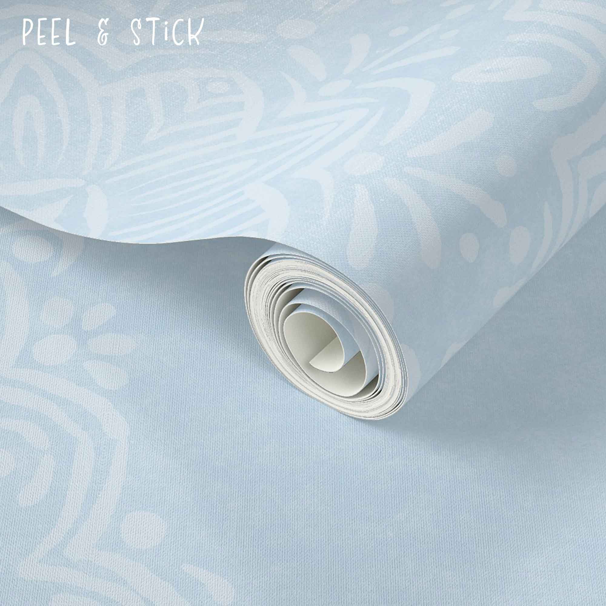 Simple Hand-Drawn Boho Mandalas on Light Blue Background Removable Peel & Stick Wallpaper - XL Size - Close Up