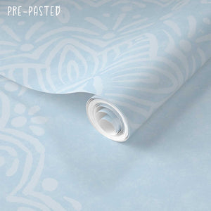 Simple Hand-Drawn Boho Mandalas on Light Blue Background Removable Pre-Pasted Wallpaper - XL Size - Close Up