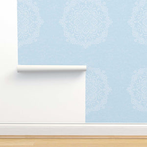 Simple Hand-Drawn Boho Mandalas on Light Blue Background Removable Peel & Stick and Pre-Pasted Wallpaper - XL Size - Roll Size