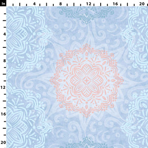 Boho Hand-drawn Mandalas in Blue and Peach on Blue Background Removable Peel & Stick and Pre-Pasted Wallpaper Scale