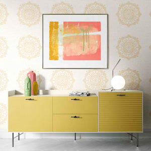 Hand-Drawn Gold Boho Mandalas on White Watercolor Textured Background Removable Peel & Stick and Pre-Pasted Wallpaper - XL Size - Living Room Example