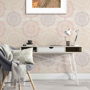 Boho Hand-drawn Mandalas in Pastel Rose, Peach and Lavender Removable Peel & Stick and Pre-Pasted Wallpaper Office example