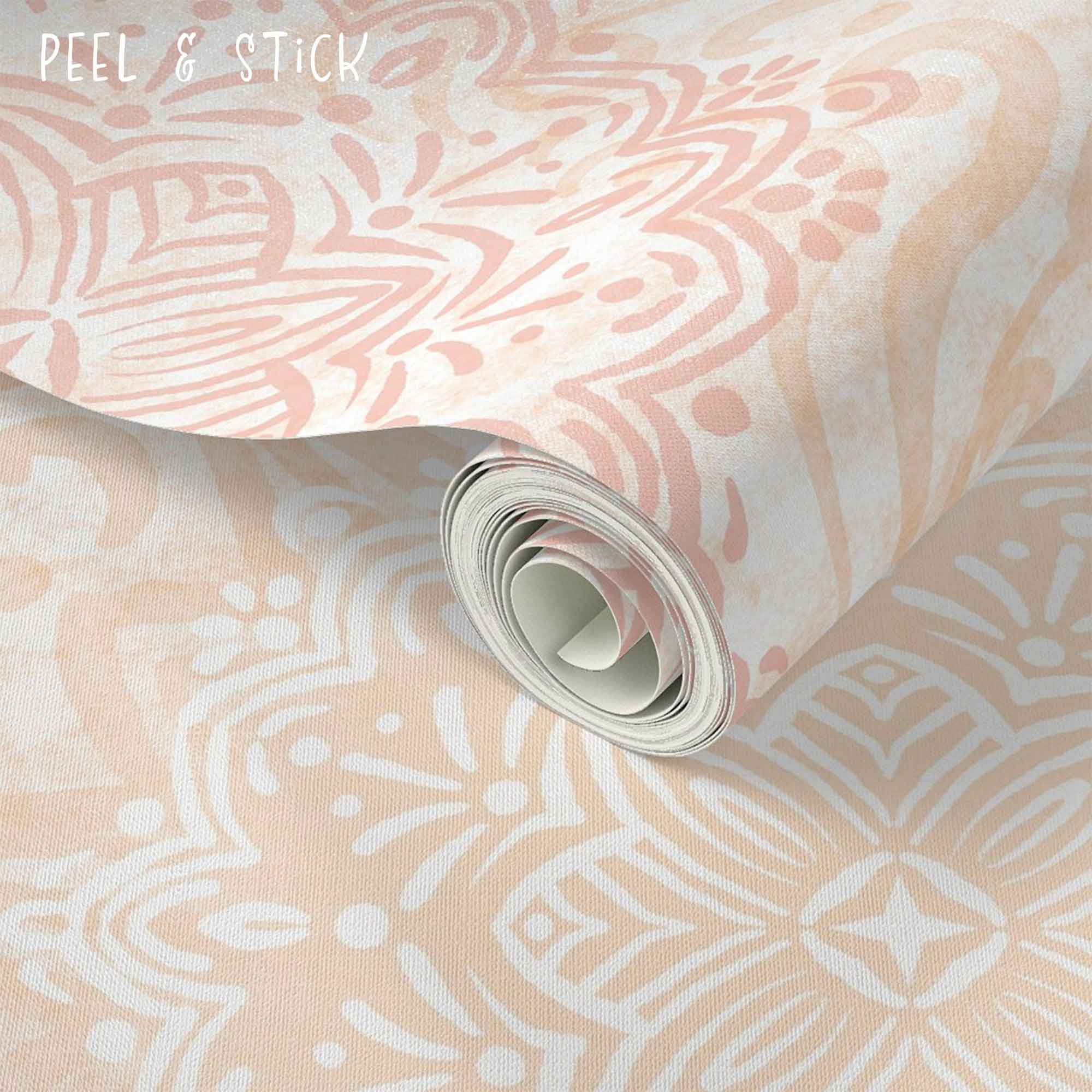 Boho Hand-drawn Mandalas in Pastel Rose, Peach and Lavender Removable Peel & Stick Wallpaper Close up
