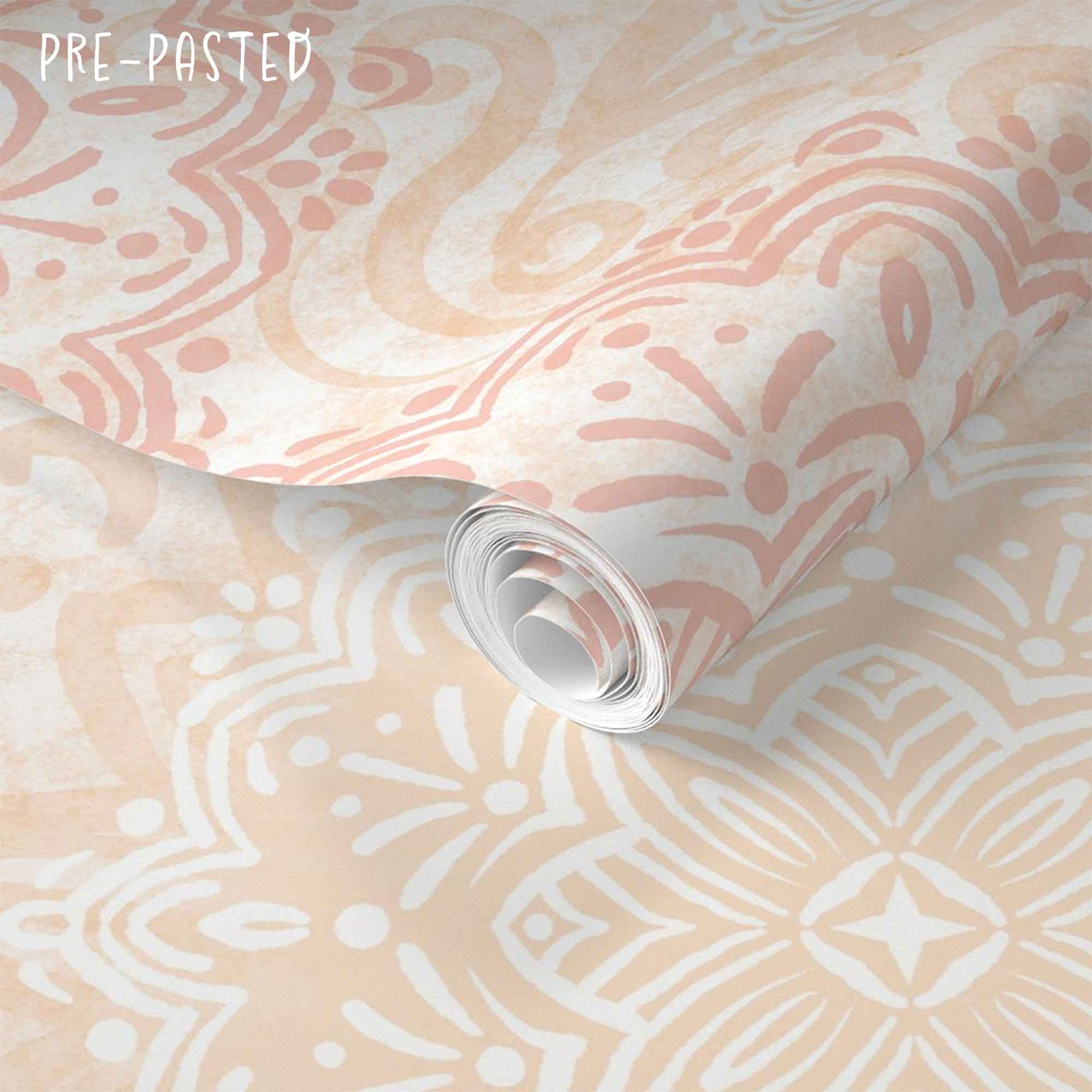 Boho Hand-drawn Mandalas in Pastel Rose, Peach and Lavender Removable Pre-Pasted Wallpaper Close up