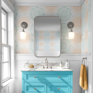 Boho Hand-drawn Mandalas in Pastel Aqua and Peach Removable Peel & Stick and Pre-Pasted Wallpaper Bathroom example
