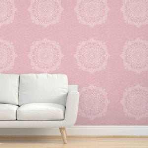 Simple Hand-Drawn Boho Mandalas on Rose Colored Background Removable Peel & Stick and Pre-Pasted Wallpaper - XL Size - Room Example