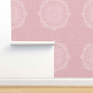 Simple Hand-Drawn Boho Mandalas on Rose Colored Background Removable Peel & Stick and Pre-Pasted Wallpaper - XL Size - Roll Size