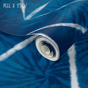 Shibori Indigo Tie Dye Midnight Pattern on Indigo Peel & Stick Wallpaper