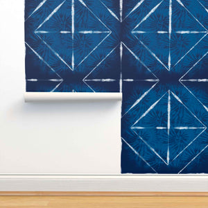 Shibori Indigo Tie Dye Midnight Pattern on Indigo Peel & Stick and Pre-Pasted Wallpaper roll size