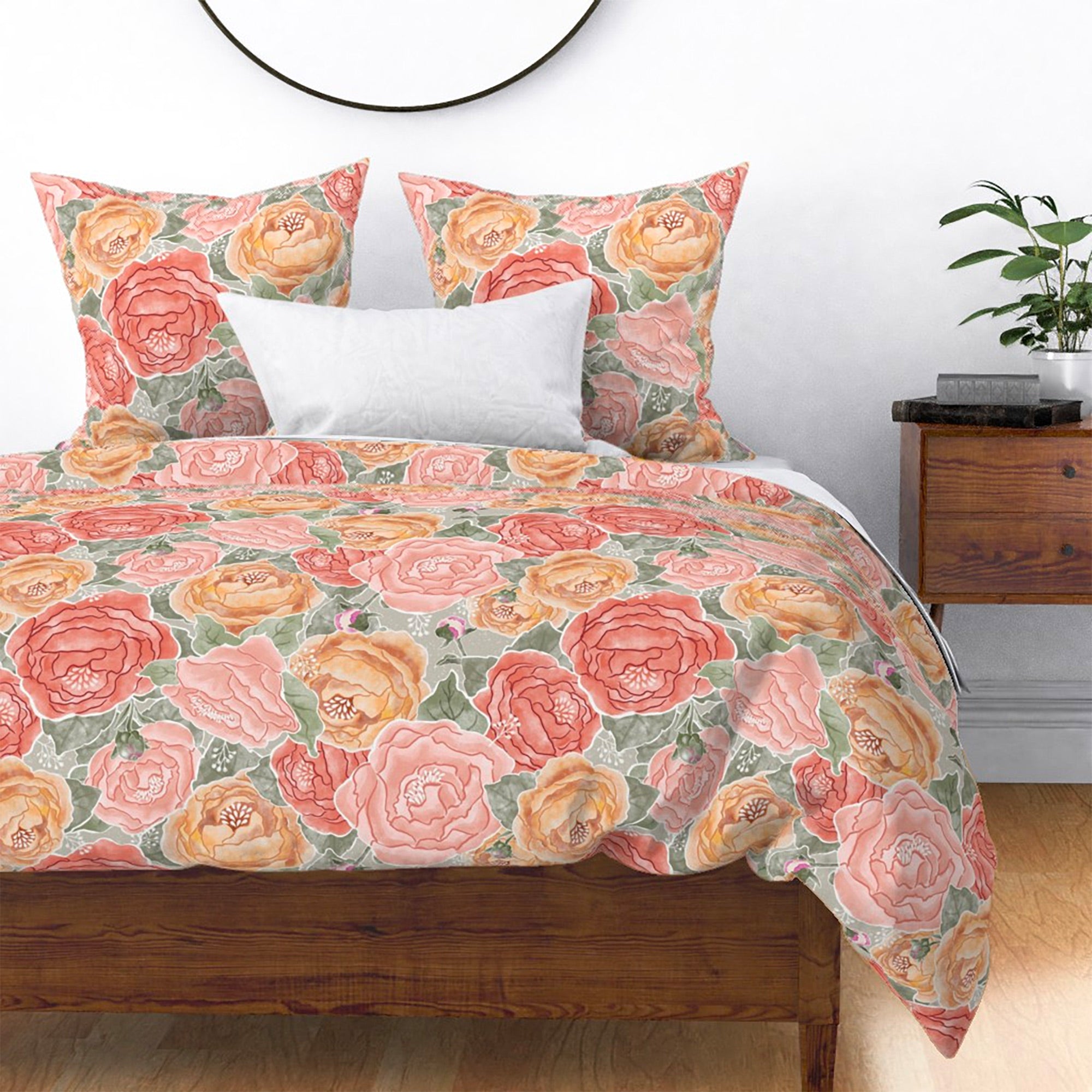 Pretty in Peony Bedding Collection with Sage Background duvet cover and shams