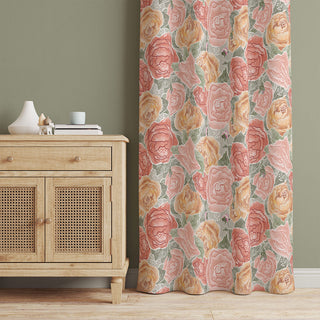 50 inch wide curtains with hand painted peonies bursting over a sage watercolor texture. Order two to complete a window-scape.