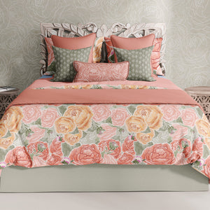 Pretty in Peony Bedding Collection with Sage Background. Comes in Twin, Full/Queen, and King/Cal. King sizes