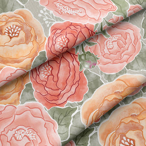Pretty in Peony Bedding Collection with Sage Background Fabric Swatch