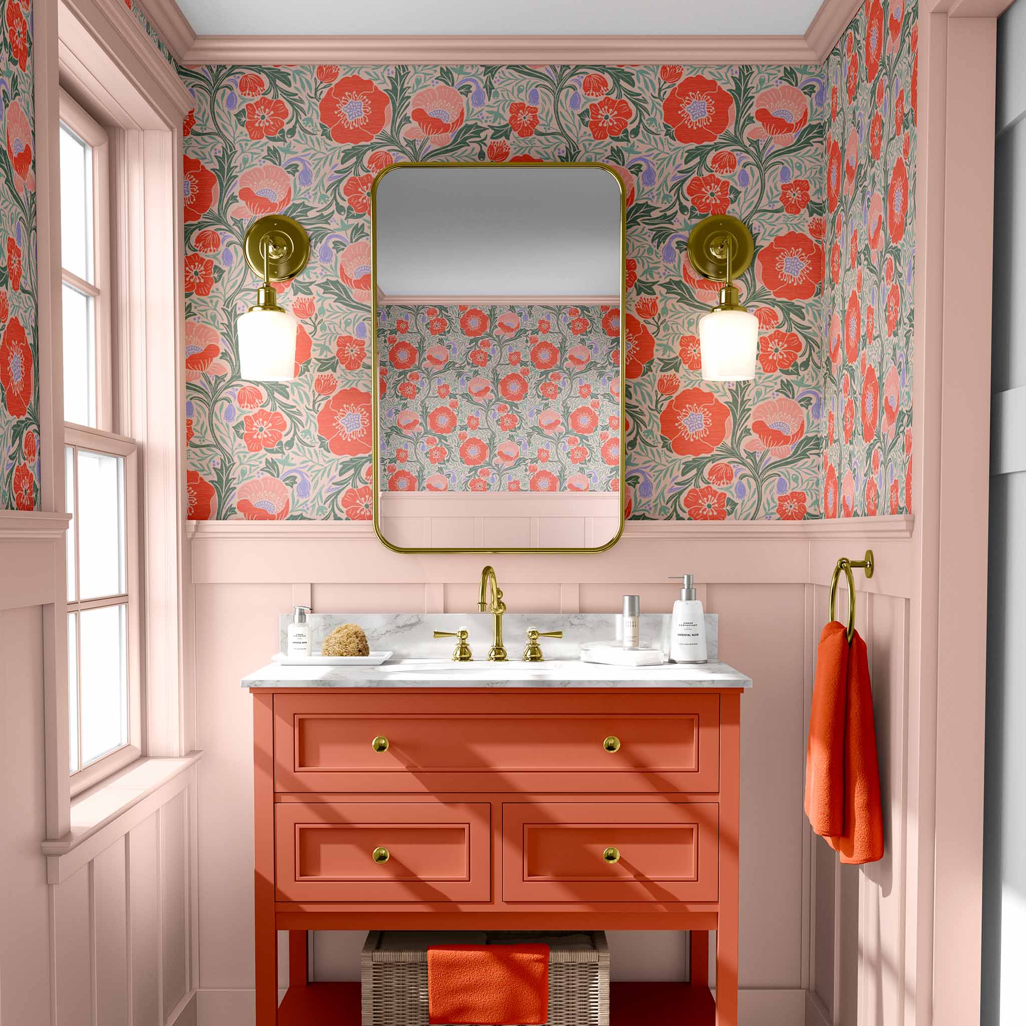 Red Poppy Pattern Pre-Pasted Removable Wallpaper. A better choice for a bathroom