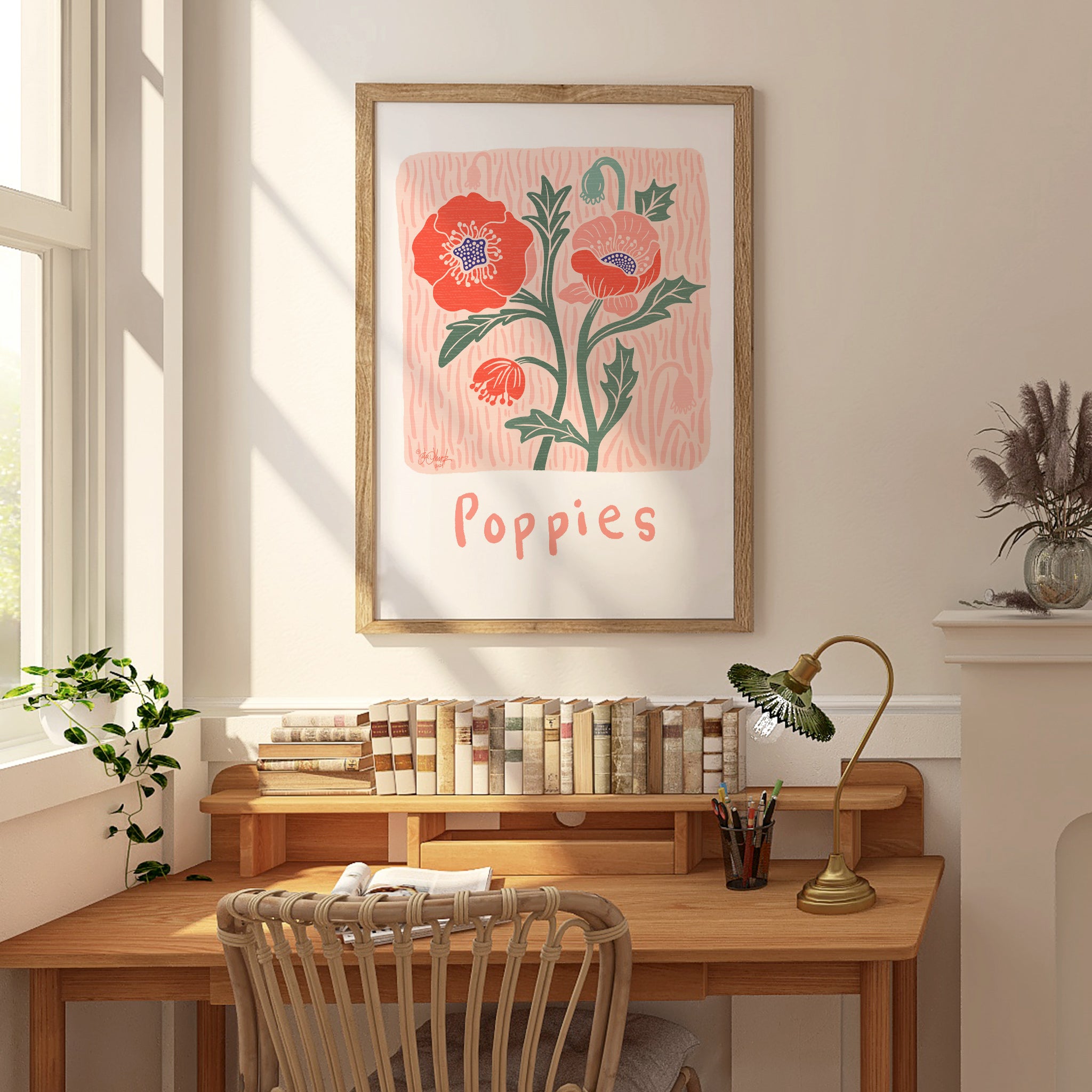 Pretty Poppies Giclee Print Framed Example - All art is unframed