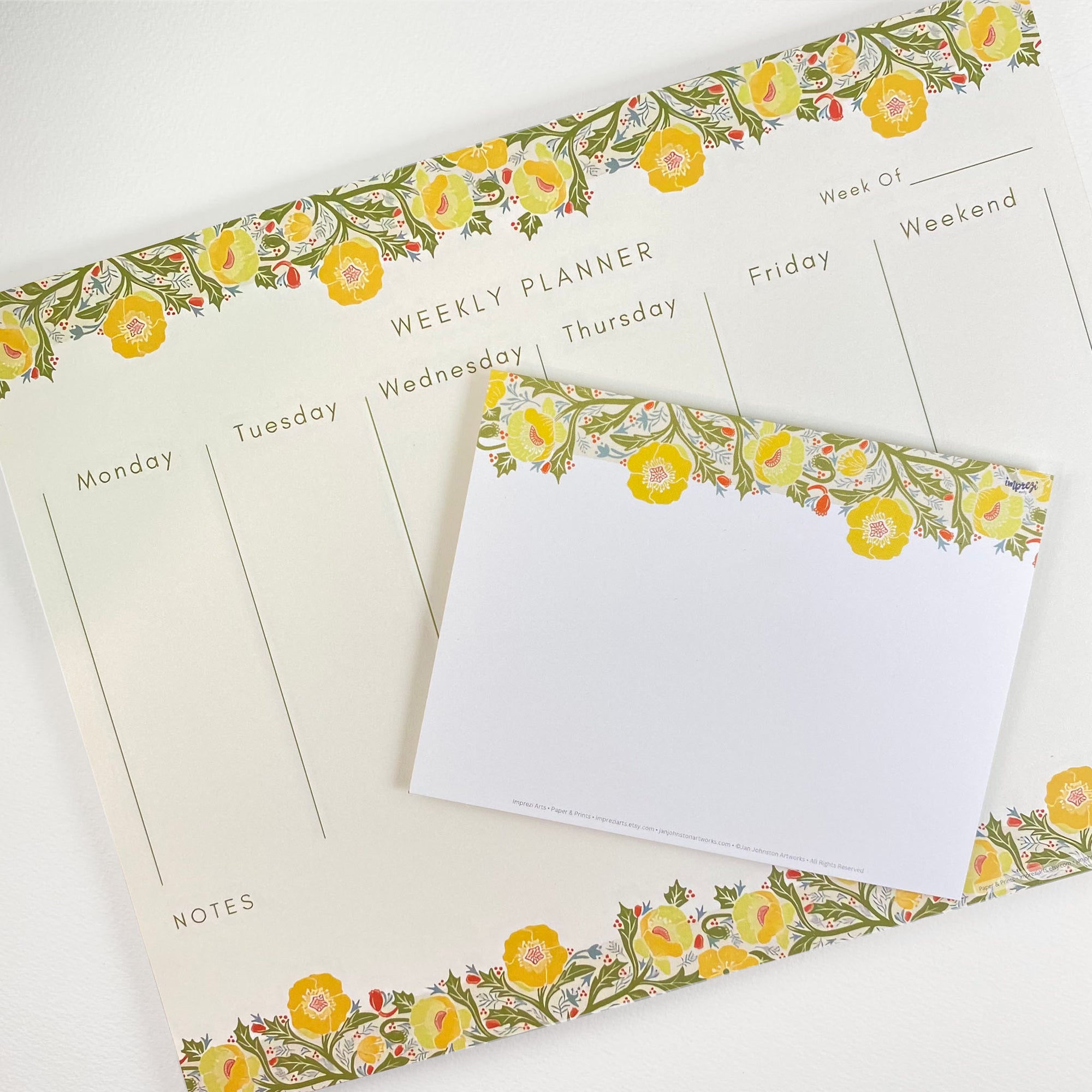 Note Cards, Yellow Poppy Design Set of 10 Post Cards with Envelopes ...
