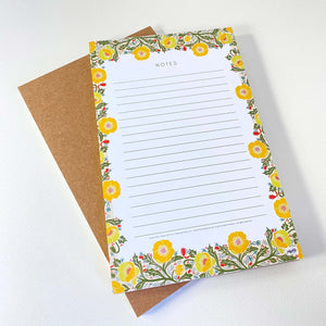 Yellow Poppy Flower Notepads, 5.5 x 8.5 inches, 50 lined pages on easy to write paper with stiff cardboard backing