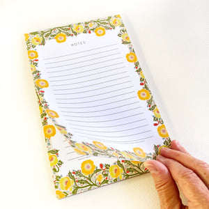 Yellow Poppy Flower Notepads, 5.5 x 8.5 inches, 50 lined pages on easy to write paper.